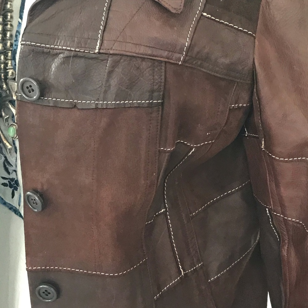 illia RARE Patchwork Brown Leather Jacket *RARE* - Picture 2 of 7